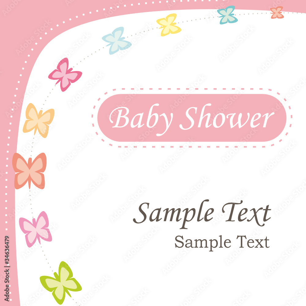 Baby shower invitation. Girl design with butterflies.