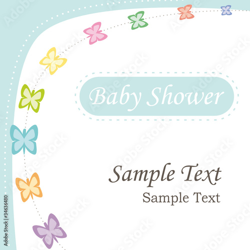 Baby shower invitation. Boy design with butterflies.