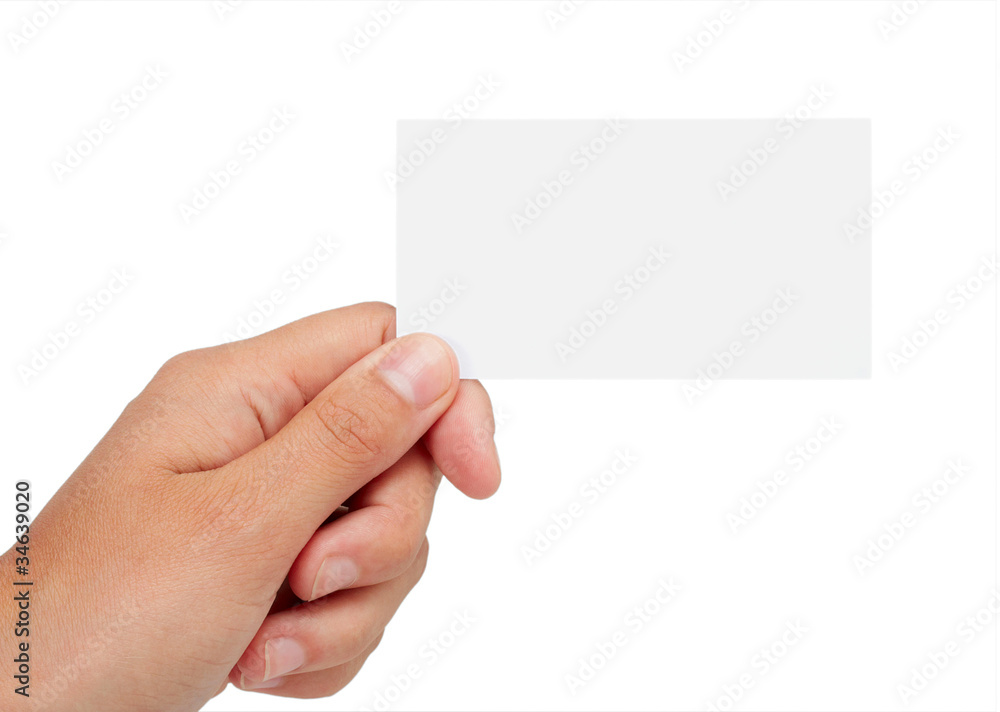 Obraz premium Empty business card in a woman's hand