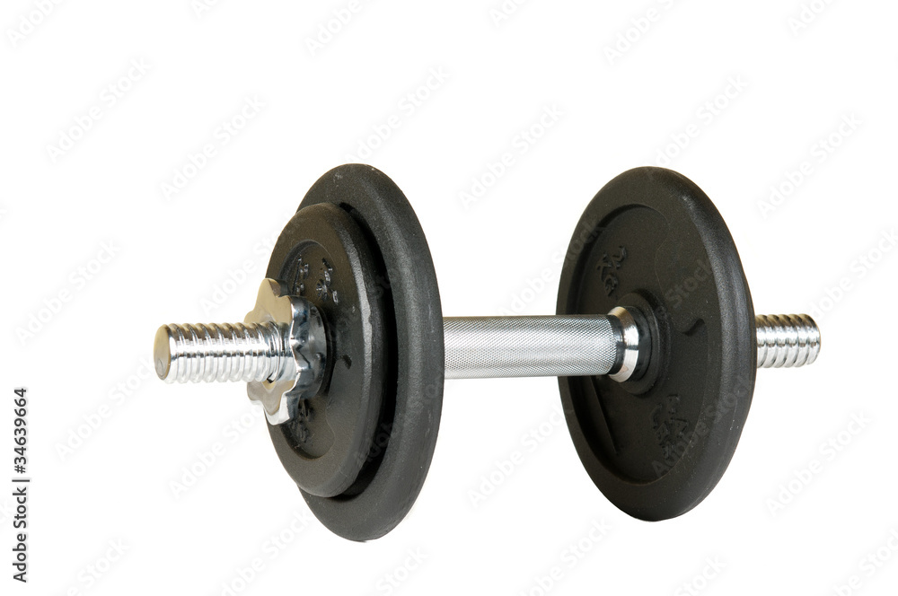 Naklejka premium Black dumbbell on white background