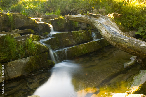 Woda przelewająca się po kamieniach w górskim strumieniu