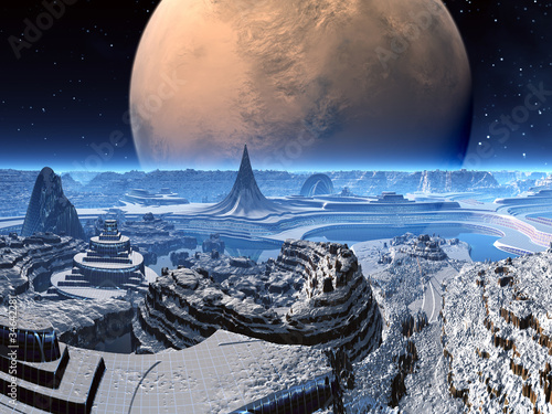 Futuristic Alien City in Winter Snow #34642281