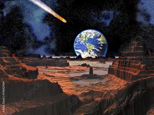 Obraz na plátně Asteroid Collision with Earth Viewed from Moon
