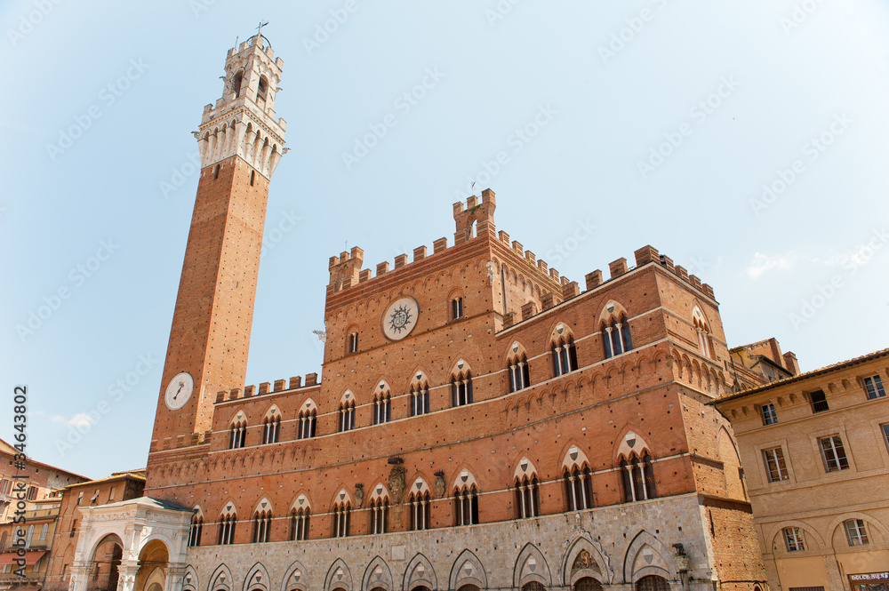 tower on the main square in Siena, Italy, Tuscany