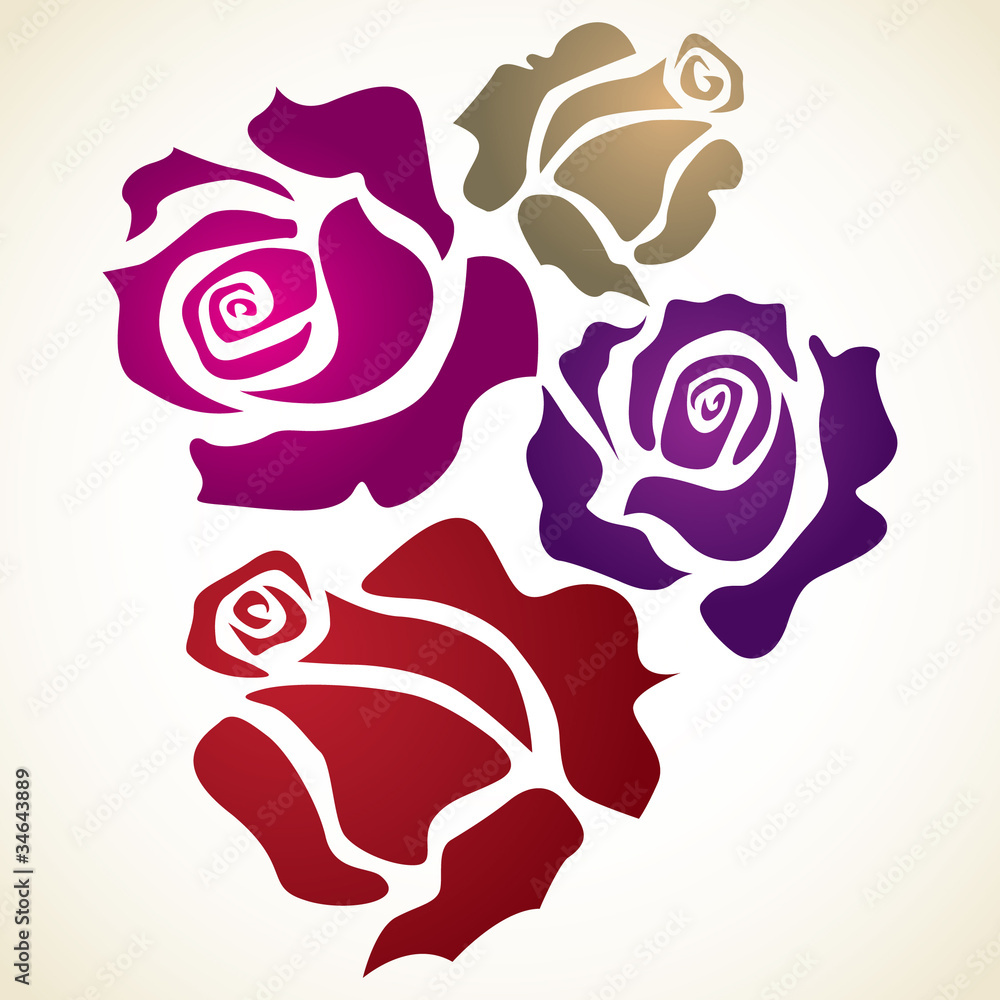 four color flower rose - sketch illustration four color flower rose - sketch illustration