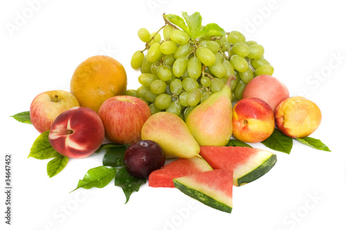 isolated ripe green grape,pears ,mango and watermelon