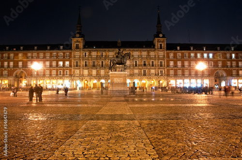 Plaza Mayor of Madrid at night, Spain
