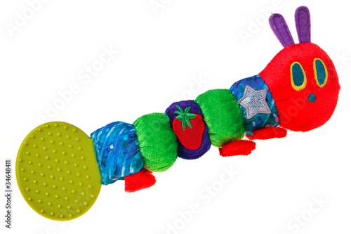 Colorful baby toy rattle bug isolated over white background.