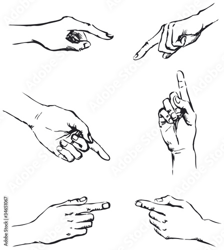 Vector outline of gesticulating hands, pointing at something