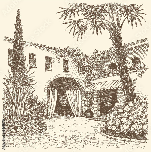 Vector landscape. A sketch of the eastern courtyard
