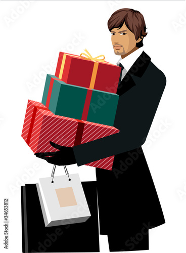 Side view of man holding gifts