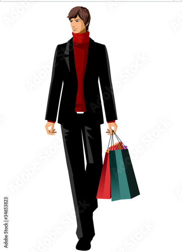 Close-up of man holding shopping bags