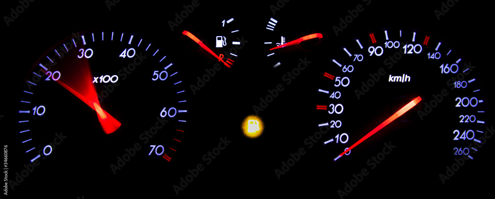 Tachometer with low fuel warning