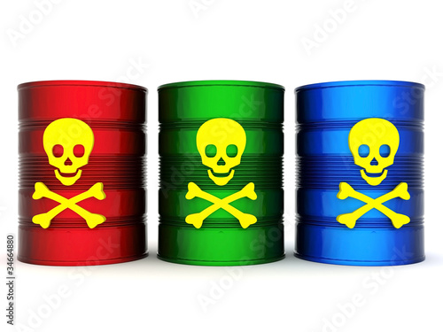 iron barrel with toxic waste on a white background © mrgarry