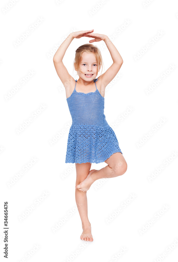 Fototapeta premium funny pretty little girl in blue dress i