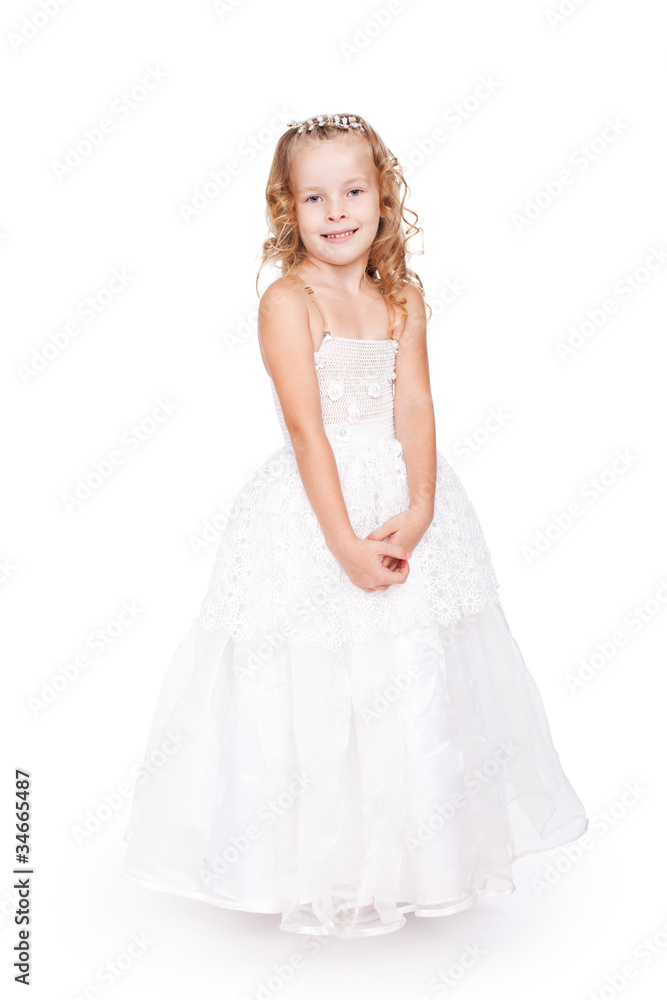 pretty little girl in beautiful white dress