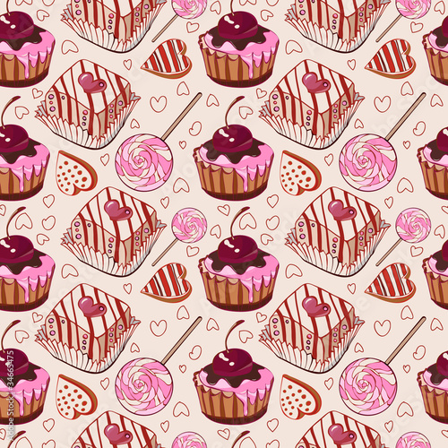 Sweet pattern with cakes