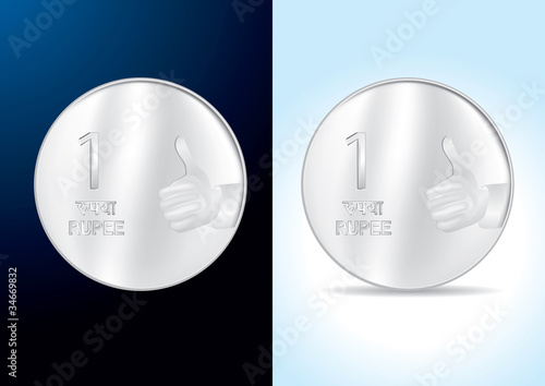 Indian One Rupee Coin - Vector Illustration