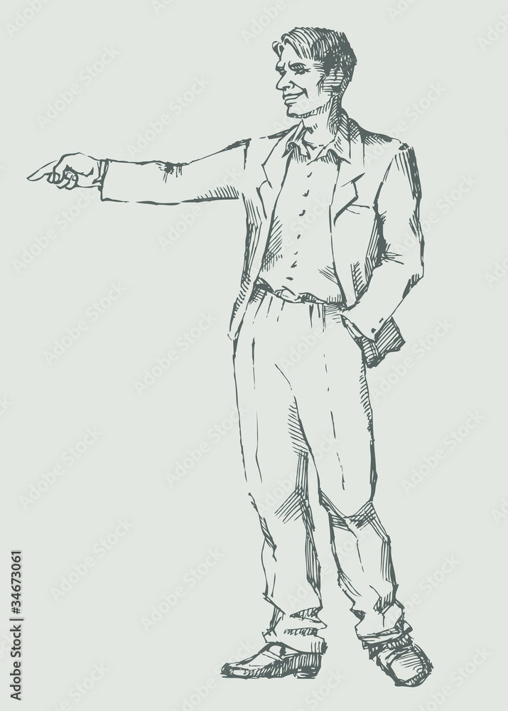 Vector outline of a man pointing his hand at something Vector outline of a man pointing his hand at something