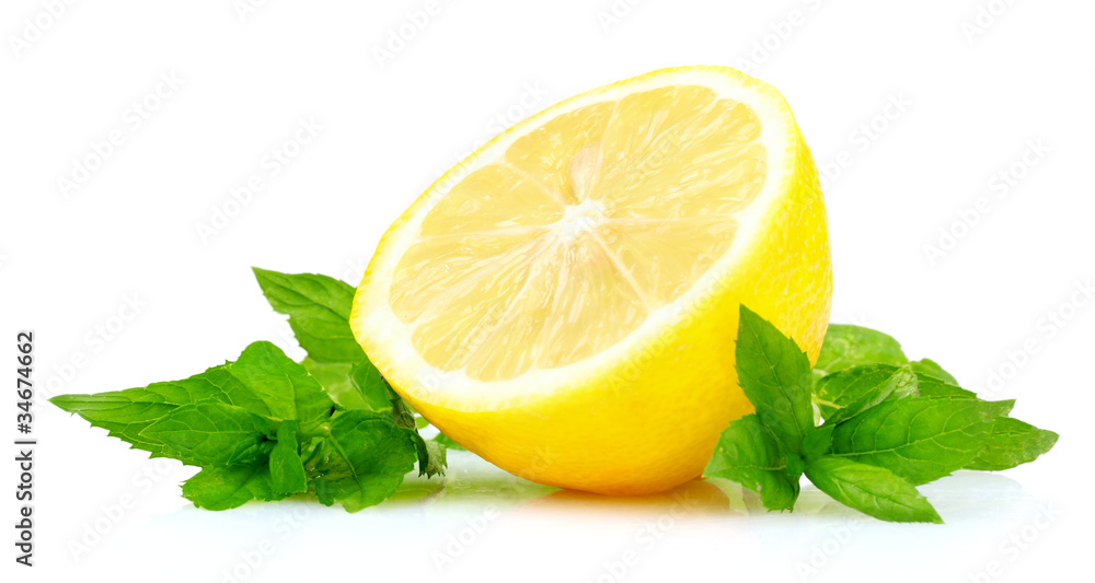 fresh lemon and mint isolated on white fresh lemon and mint isolated on white