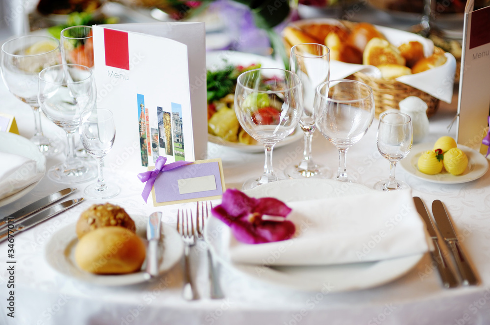 Empty place card on a fancy festive table Empty place card on a fancy festive table