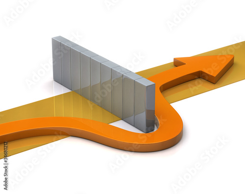Orange arrow go around the wall