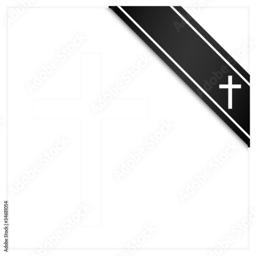 Mourning Card Black Ribbon & Cross