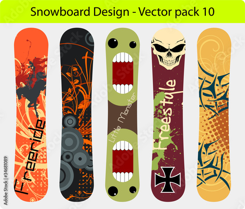 Snowboard design pack 10 - full editable vector Illustration