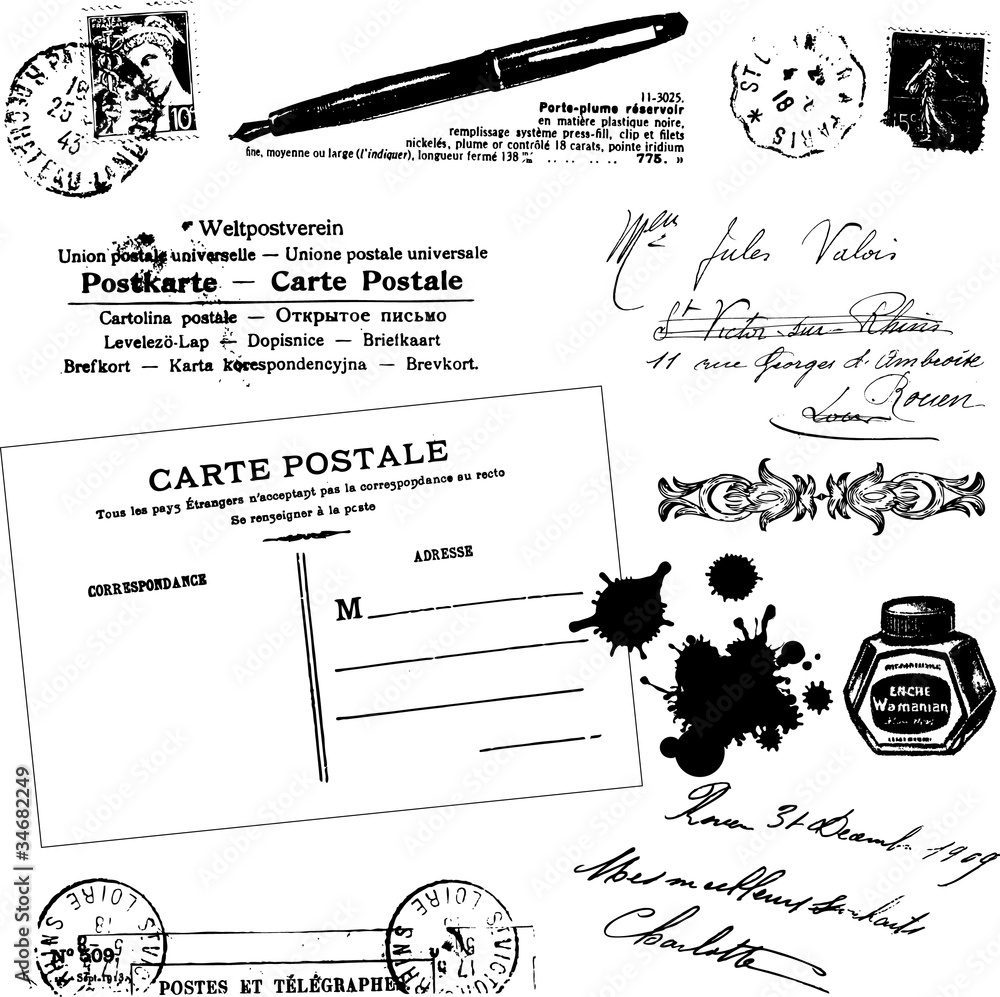 Eléments carte postale et écriture rétro Stock Vector | Adobe Stock