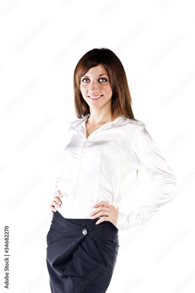 Successful young business woman happy for her success. Isolated Successful young business woman happy for her success. Isolated