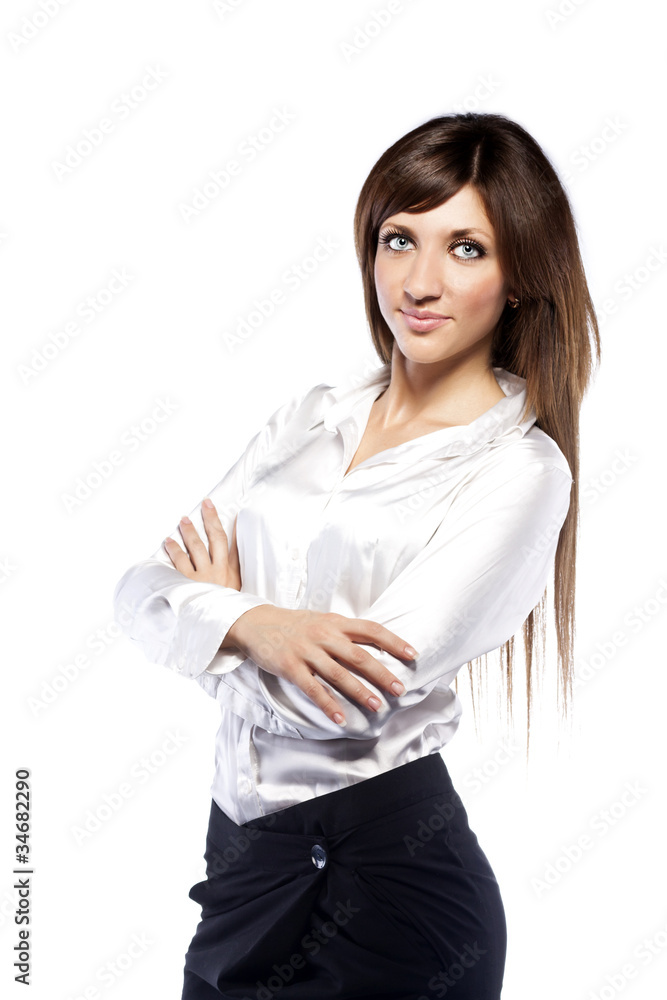Successful young business woman happy for her success. Isolated Successful young business woman happy for her success. Isolated