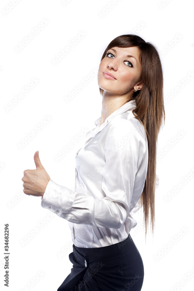 Portrait of lovely smiley woman in white shirt Portrait of lovely smiley woman in white shirt