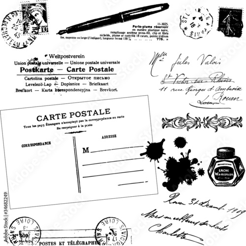 Eléments carte postale et écriture rétro