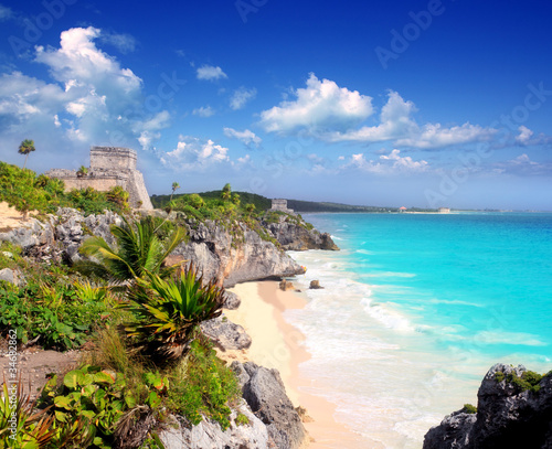 ancient Mayan ruins Tulum Caribbean turquoise #34682862