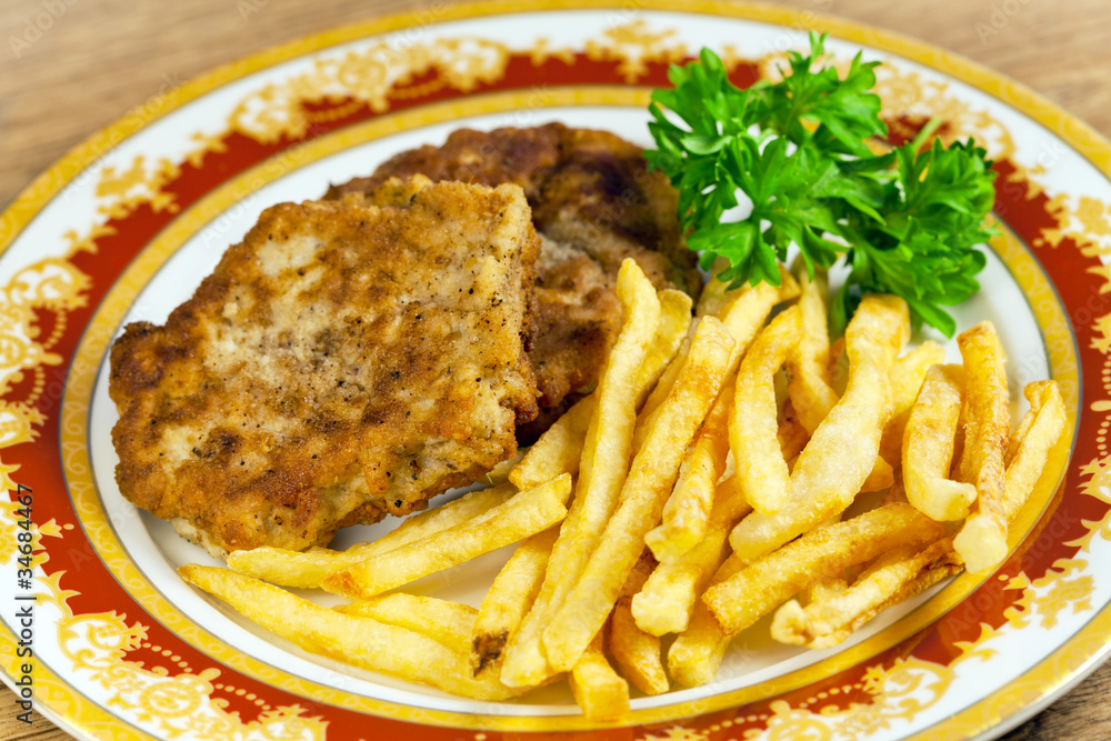 Fried potatoes with meat cutlet Fried potatoes with meat cutlet