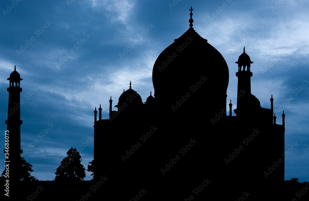 Taj Mahal silhouette, Agra, India