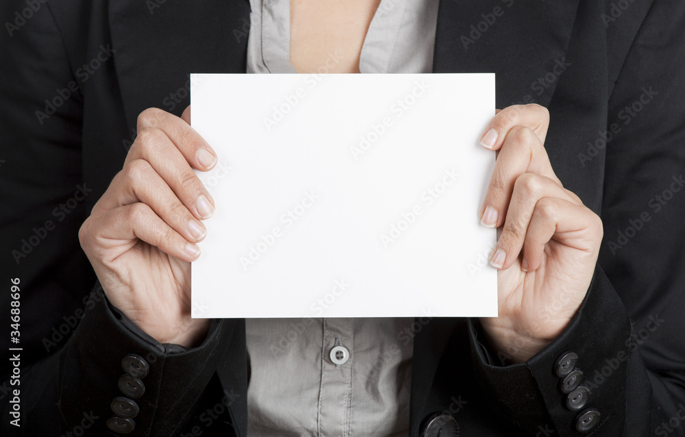 Holding a paper card Holding a paper card