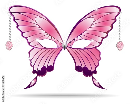 Maschera Carnevale Farfalla Rosa-Carnival Pink Rose Mask-Vector