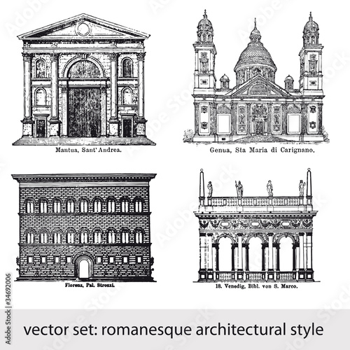 vector set: romanesque architectural style