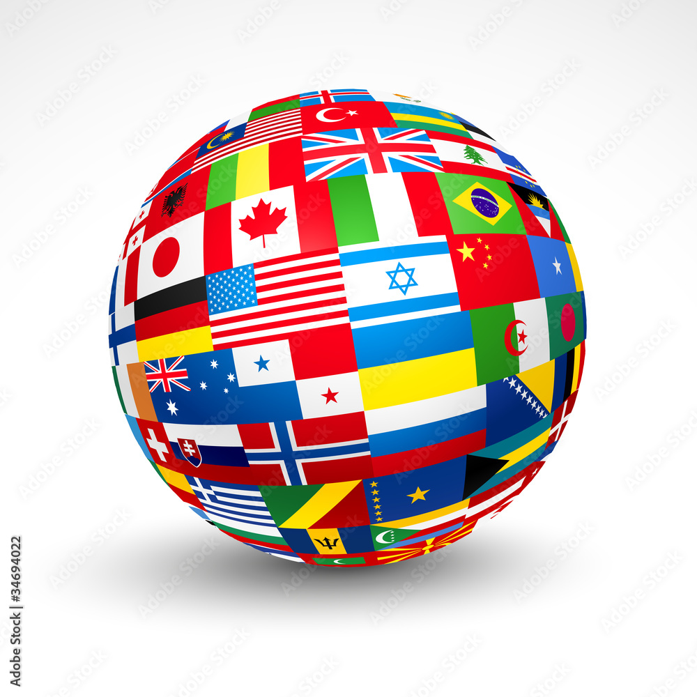 Naklejka premium World flags sphere. Vector illustration.