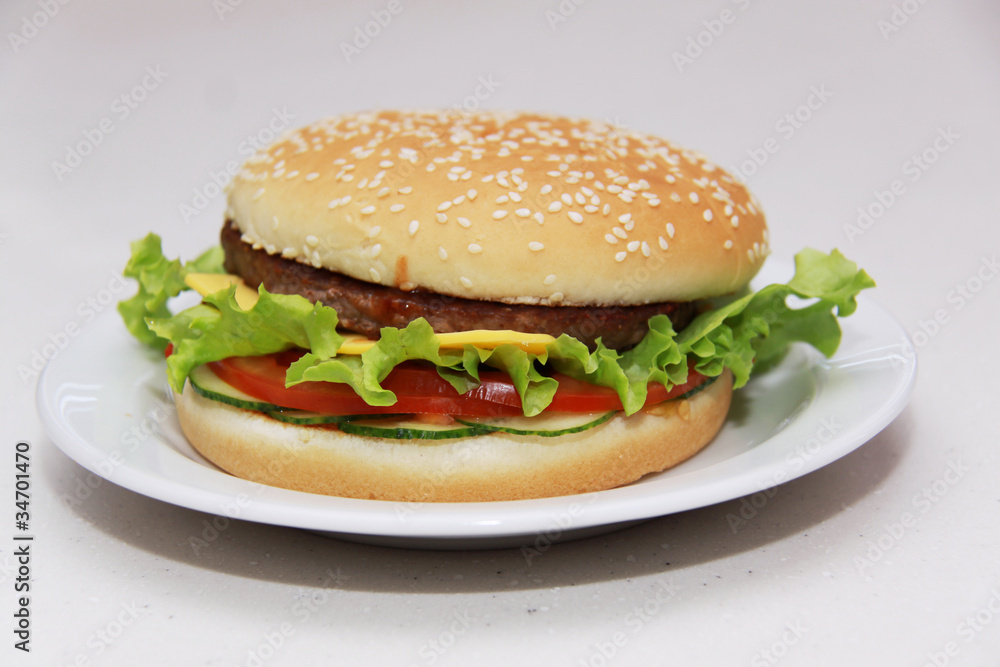 Tasty hamburger isolated on white background Tasty hamburger isolated on white background