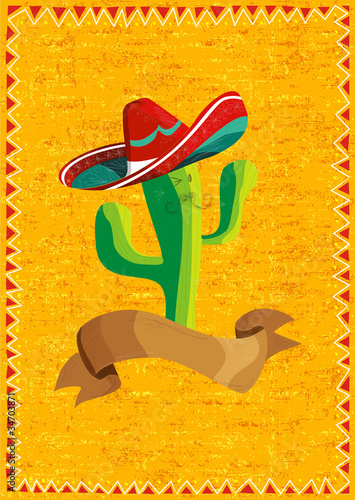 Mexican food cactus over grunge background