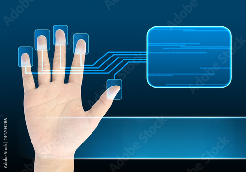 фотографія businessman scanning of a finger on a touch screen interface
