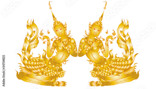 Kinnaree art ( tradition thai ) isolated on white background