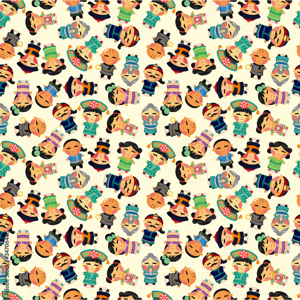 cartoon Chinese people seamlese pattern. cartoon Chinese people seamlese pattern.