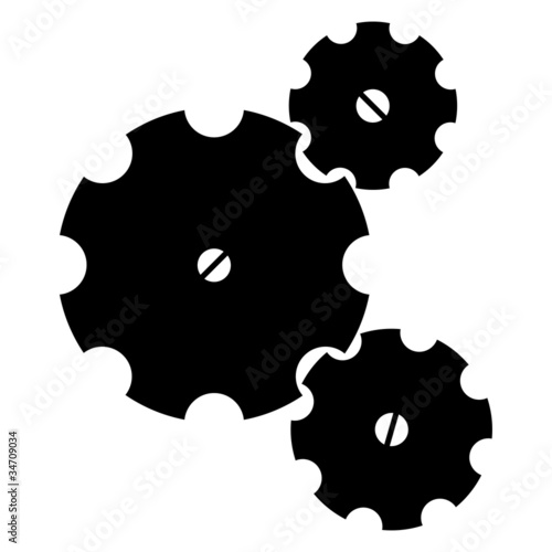 Three black sketchy gear wheels on a white background