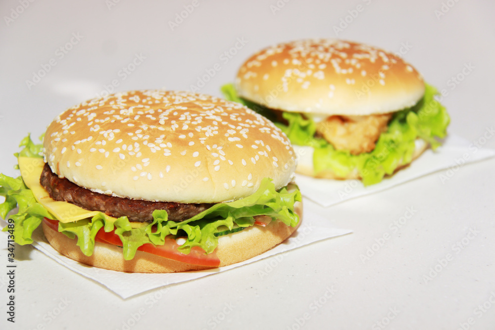 Tasty hamburger isolated on white background Tasty hamburger isolated on white background