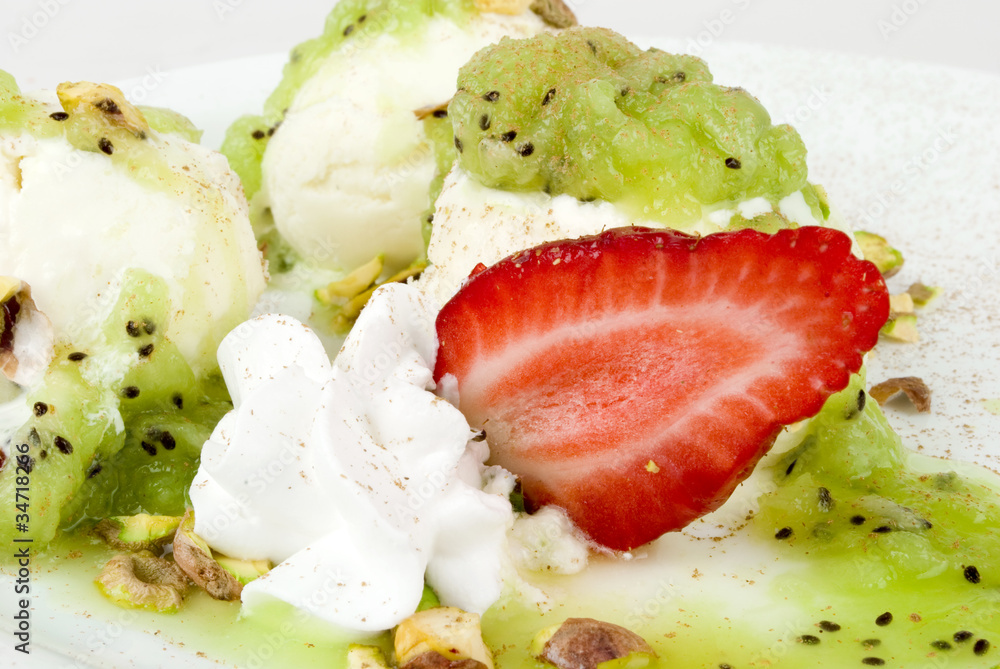 ice-cream with strawberry and kiwi ice-cream with strawberry and kiwi