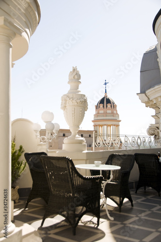 rooftop cafe Gran Via cathedral view Madrid Spain