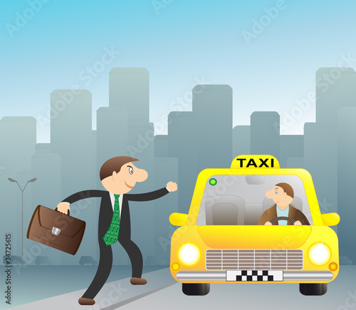 Cheerful businessman stops free taxi